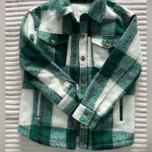 Anthropologie Avec Les Filles Plaid Shacket Shirt Jacket Green Flannel NWOT